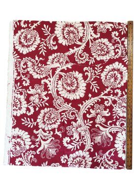 VTG Upholstery Fabric Waverly Classica Chesapeake White Paisley on Dark Red